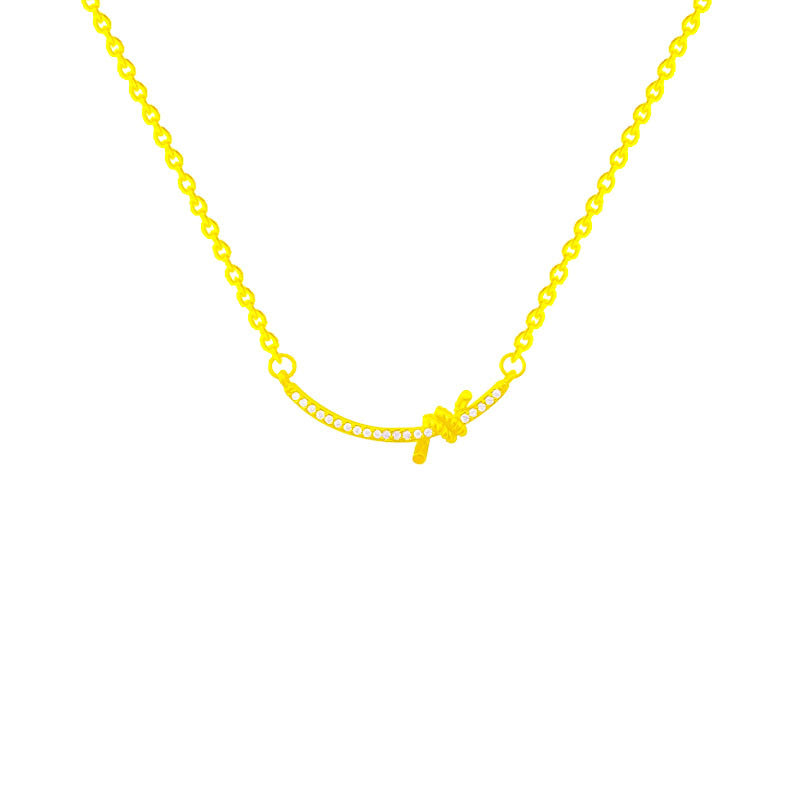 Wholesale Titanium Steel Zircon Smile Necklace Clavicle Chain